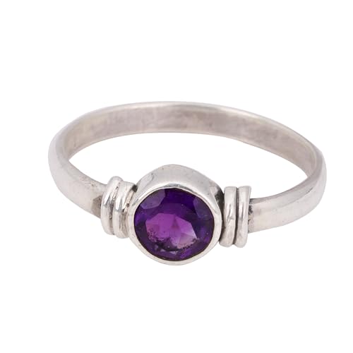 Amethyst Ring Rund Ring 925 Sterling Silber Ring Handgefertigter Damenring Böhmischer Ring, Edelstein, Amethyst von Meadows