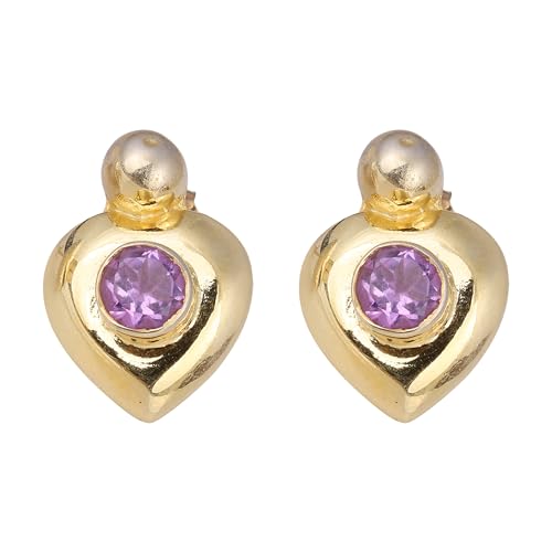 Amethyst Stud Earring, Gemstone Earring, Yellow Gold Plated 925 Sterling Silver Earring von Meadows