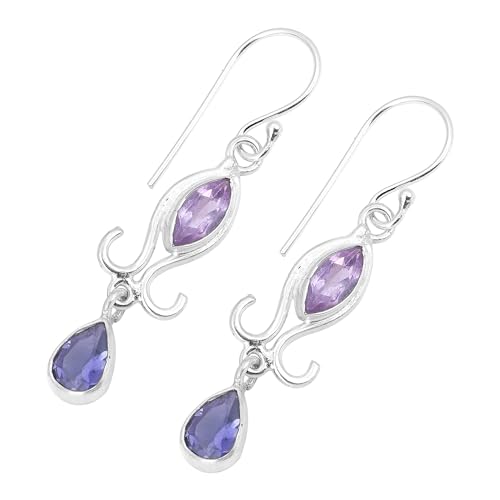 Amethyst & Iolite Ohrstecker, Designer-Edelsteinschmuck, 925 Sterling Silber, Bohemian, 42x10mm, Sterling Silber, Amethyst & Iolite von Meadows