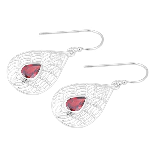 Artisan Red Garnet Dangle Earring, 925 Sterling Silver Earring, Bohemian Earring von Meadows