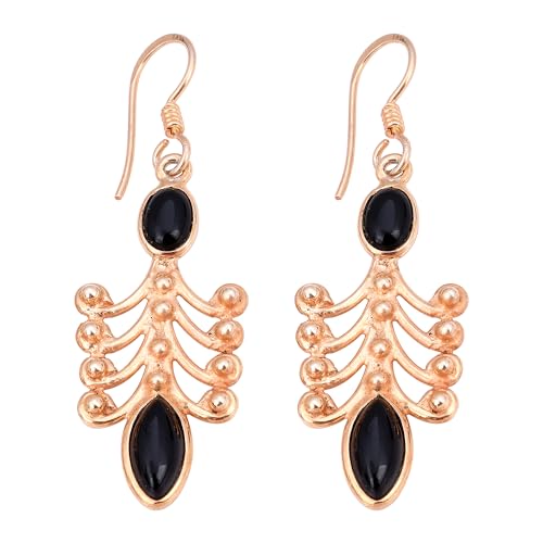 Black Onyx Earring, Gemstone Earring, Rose Gold Plated 925 Sterling Silver Earring von Meadows