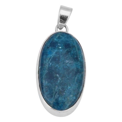 Blue Apatite Cabochon Pendant, 925 Sterling Silver Pendant, Boho Statement Pendant von Meadows