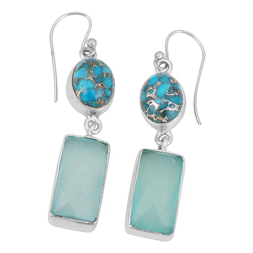 Blue Chalcedony & Blue Copper Turquoise Earring, 925 Sterling Silver Earring, Women Earring von Meadows