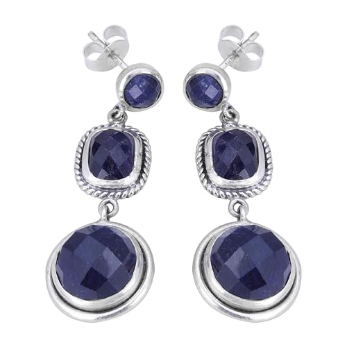 Blue Sapphire Ohrstecker für Damen, 925 Sterling Silber, 40x15mm, Sterling Silber, Blue Sapphire von Meadows