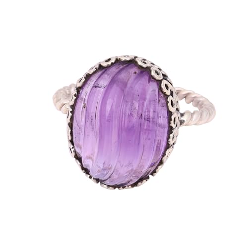 Carved Amethyst Ring, 925 Sterling Silver Ring, Handmade Ring for Women, Designer Band Ring, Edelstein, Amethyst von Meadows