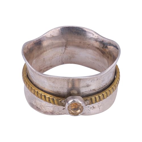 Citrin Wide Band Spinner Ring, 925 Sterling Silber Thumb Ring Birthday Gift, Ringgröße 8 USA, ST, Citrin von Meadows