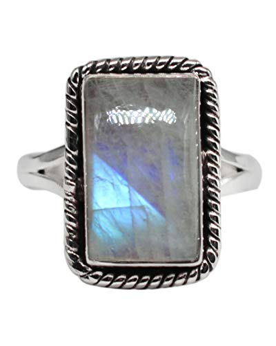 Crystalcraftindia Ring aus 925er Sterlingsilber, Regenbogen-Mondstein, Größe 8 von Meadows