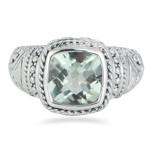 Cushion Cut Green Amethyst Ring, 925 Sterling Silver Ring, Unique Ring For Her, Ring Size 10 USA von Meadows