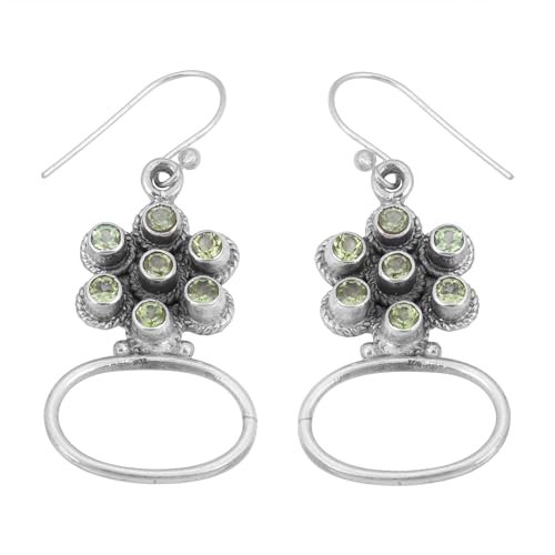 Designer Peridot Dangle Ohrstecker, für Damen, handgefertigt 925 Sterling Silber, 43x18mm, Sterling Silber, Peridot von Meadows