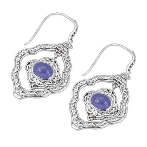 Einzigartige Tansanit-Ohrstecker, handgefertigt, für Damen, 925 Sterling Silber, 42x23mm, Sterling Silber, Tansanit von Meadows