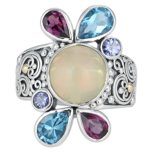 Ethiopian Opal & Multi Stone Ring, 925 Sterling Silver Ring, Unique Ring For Her, Ring Size 7 USA von Meadows