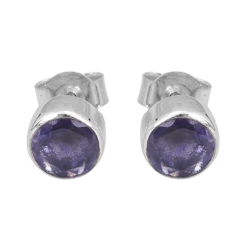 Faceted Iolite Ohrstecker, 925 Sterling Silber, Bohemian Earring, 6x6MM, Sterling Silber, Cordierit von Meadows