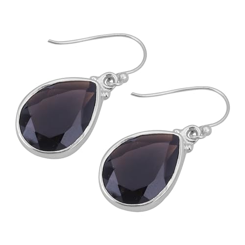 Faceted Smoky Quartz-Ohrstecker, Edelstein-Geschenke, 925 Sterling Silber, Statement Earring, 33x13mm, Sterling Silber, Rauchquarz von Meadows