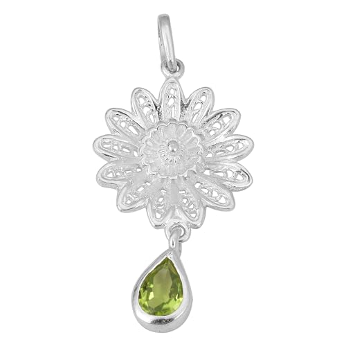 Floral Green Peridot Pendant, 925 Sterling Silver Handmade Pendant, Gift For Her von Meadows