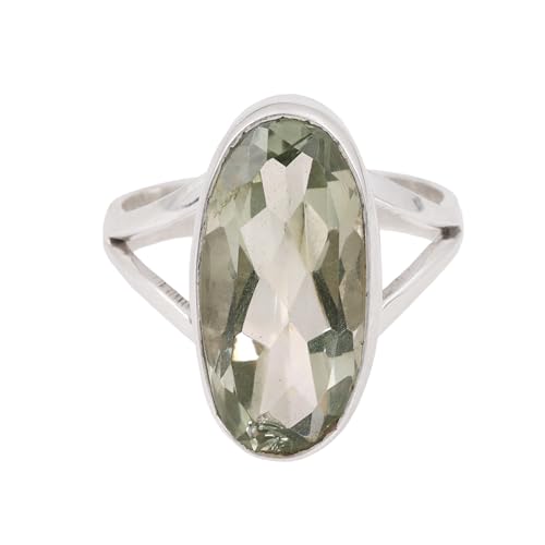 Grüner Amethyst Ring Lünettenfassung 925 Sterling Silber Ring Handarbeit Ringe für Frauen (8) von Meadows