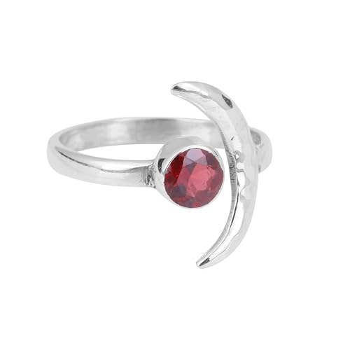 Half Moon Red Garnet Ring, Adjustable 925 Sterling Silver Ring, Handmade Ring For Women, Size 7 USA von Meadows