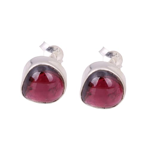 Heart Shape Red Garnet Stud Earring, 925 Sterling Silver Earring, Handmade Statement Earring von Meadows