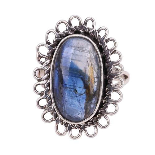 Kyanit Ring, 925er Sterlingsilber, handgefertigter Cabochon-Ring für Damen, Boho-Ring, Edelstein, Kyanit von Meadows