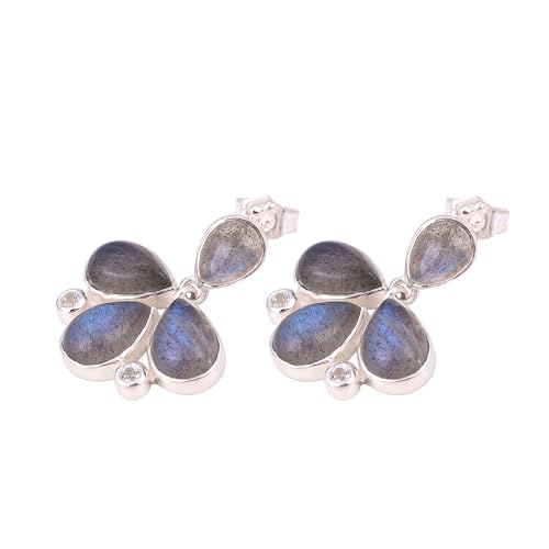 Labradorite & CZ Earring, Designer Dangles For Women, 925 Sterling Silver Stud Earring von Meadows