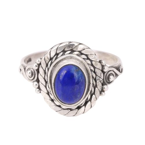 Lapislazuli-Ring, 925er-Sterlingsilber, handgefertigt, mit Edelsteinen, Edelstein, Lapislazuli von Meadows