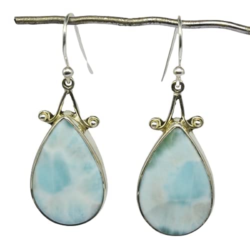 Larimar Edelstein Silber Lang Ohrring 8.44 GM Ohrring Schmuck 925 Sterlingsilber Meadows von Meadows