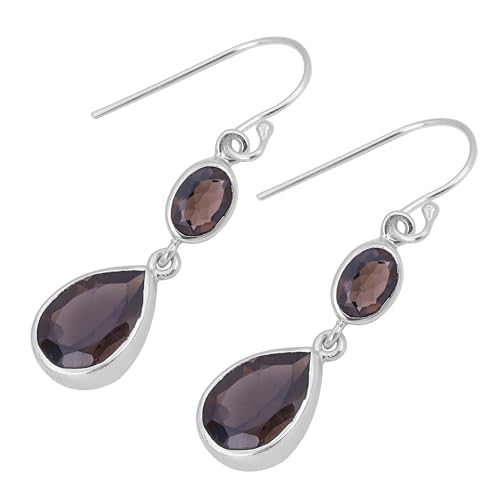 Lovely Smoky Quartz-Ohrstecker, handgefertigt, Designer, für Damen, 925 Sterling Silber, 42x9MM, Sterling Silber, Rauchquarz von Meadows