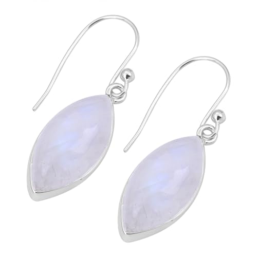 Markise Rainbow Moonstone Dangle Earring, 925 Sterling Silver Earring, Bohemian Earring, 33x9MM, Sterling Silber, Rainbow Moonstone von Meadows