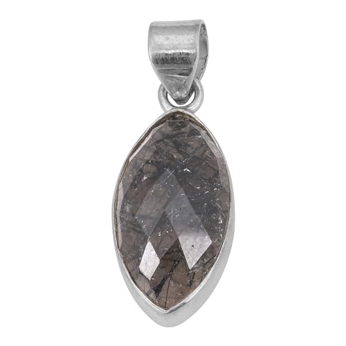 Marquise Black Rutile Pendant, 925 Sterling Silver Handmade Pendant, Valentine's Jewelry von Meadows