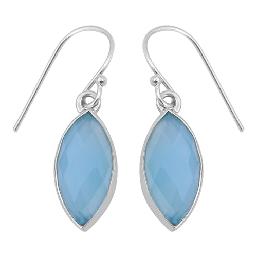 Marquise Blue Chalcedony Earring, Gemstone Earring, 925 Sterling Silver Earring, Bohemian Earring, 32x9mm, Sterling Silber, Chalcedon von Meadows