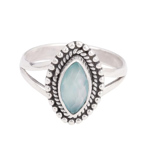 Meadows Marquise Blauer Chalcedon Ring Lünettenfassung Ringe für Frauen Geburtstagsgeschenk Handgemachter Verlobungsring (8) von Meadows