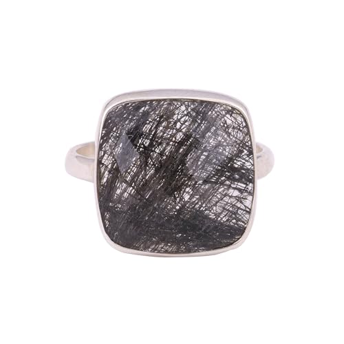 Meadows Natürlicher schwarzer Rutilring, 925er Sterlingsilber, handgefertigter Ring für Damen, Edelstein:, Rutil, Schwarz von Meadows