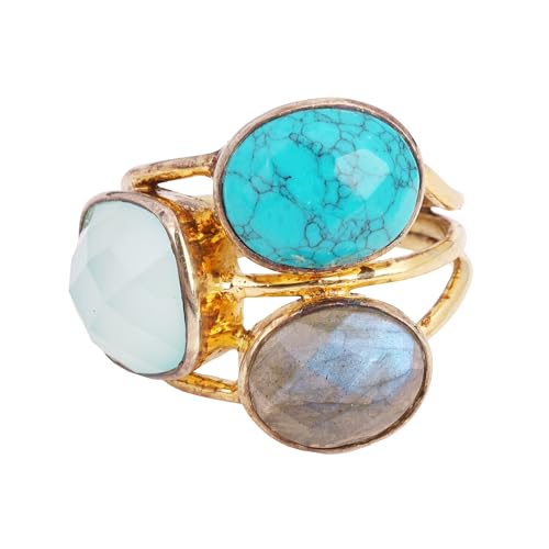 Ring mit mehreren Edelsteinen, vergoldeter Ring aus 925er Sterlingsilber, einzigartiger Kombinationsring für sie, Ringgröße 8, USA von Meadows