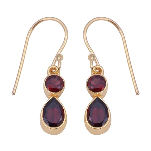 Minimalist Red Garnet Dangle Earring, Gold Plated 925 Sterling Silber, Bohemian Earring, 28x6MM, Sterling Silber, Granat von Meadows