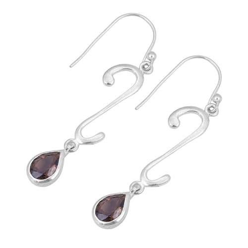 Minimalist Smoky Quartz-Ohrstecker, handgefertigt, für Damen, 925 Sterling Silber, 47x7mm, Sterling Silber, Rauchquarz von Meadows