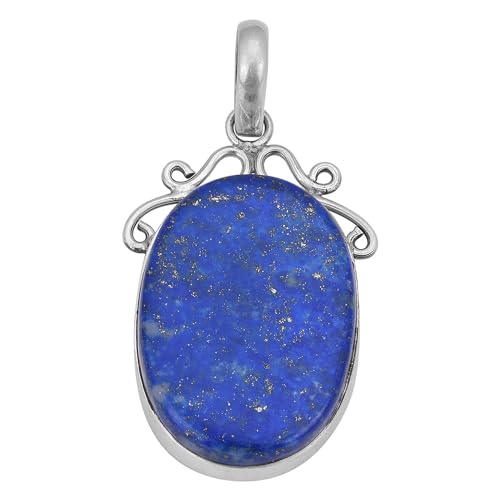 Natürlicher Lapislazuli-Anhänger, 925 Sterlingsilber, handgefertigt, Edelstein-Geschenke, 52x27mm, Sterling-Silber von Meadows