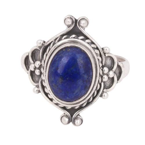 Natürlicher Lapislazuli-Ring, 925 Sterling Silber, handgefertigter Designring für Damen, Edelstein, Lapislazuli von Meadows