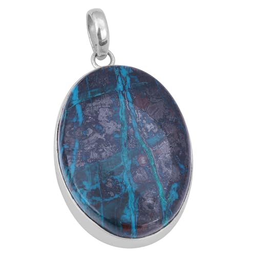 Natürlicher blauer Azurit-Anhänger, 925 Sterling Silber, handgefertigt, Valentine's Jewelry, 45x24mm, Sterling-Silber von Meadows