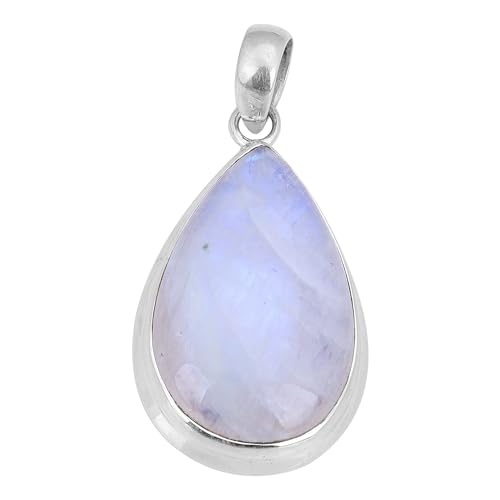 Natural Rainbow Moonstone Anhänger, 925 Sterling Silber, handgemacht, Gemstone Gifts, 46x22mm, Sterling-Silber, Rainbow Moonstone von Meadows