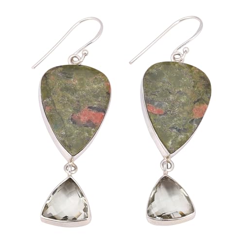 Natural Unakite & Green Amethyst Earring, 925 Sterling Silver Earring, Women Earring von Meadows