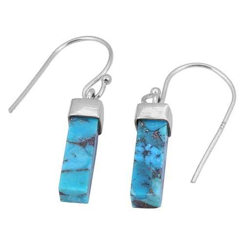 Ohrstecker in Form eines blauen Kupfer-Kopfers, Türkis, 925 Sterling Silber, Bohemian, 31x6mm, Sterling Silber, Blue Copper Türkis von Meadows