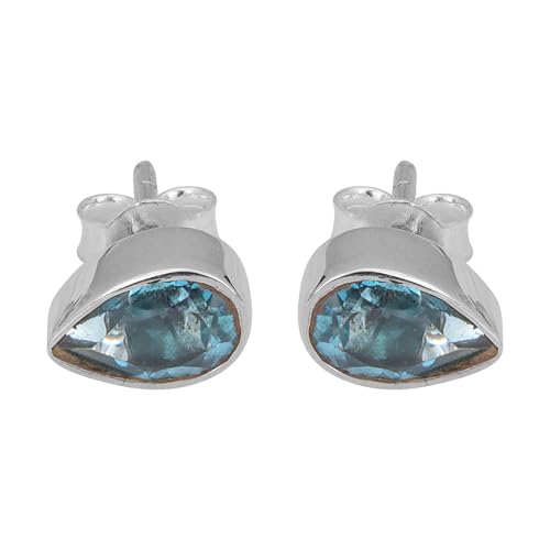 Pear Shape London Blue Topaz Stud Earring, Minimalist 925 Sterling Silver Earring von Meadows