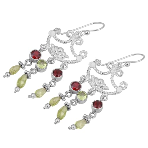 Peridot & Garnet Earring, 925 Sterling Silver Earring, Bohemian Women Gift Earrings von Meadows