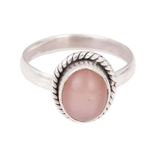 Pfirsich Mondstein Ring Gedrehter Draht 925 Sterling Silber Minimalistischer Edelstein Ring (6) von Meadows