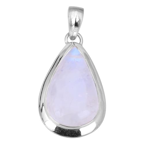 Rainbow Moonstone Cabochon-Anhänger, 925 Sterling Silber, handgefertigt, Edelstein-Geschenke, 40x19mm, Sterling-Silber, Rainbow Moonstone von Meadows