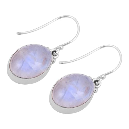 Rainbow Moonstone Ohrstecker, oval, 925 Sterling Silber, Bohemian, 30x11mm, Sterling Silber, Rainbow Moonstone von Meadows