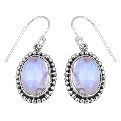 Rainbow Moonstone Ohrstecker, oval, 925 Sterling Silber, Bohemian, 35x14mm, Sterling Silber, Rainbow Moonstone von Meadows