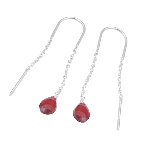 Red Garnet Dangle Chain Earring, Minimalist 925 Sterling Silver Earring, Bohemian Earring von Meadows