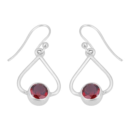 Red Garnet Dangle Earring, Designer 925 Sterling Silver Earring, Handmade Statement Earring von Meadows