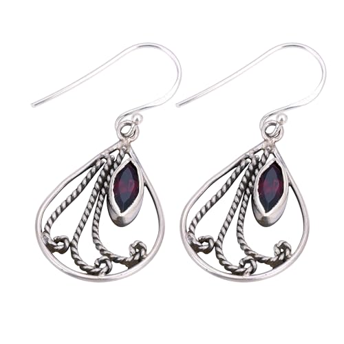 Red Garnet Dangle Earring, Gemstone Earring, 925 Sterling Silver Earring, Bohemian Earring von Meadows