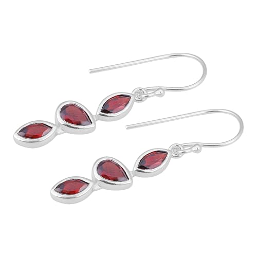 Red Garnet Dangle Earring, Handmade 925 Sterling Silver Earring, Bohemian Earring von Meadows